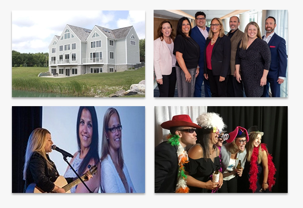 Collage of photos including the home office, executive and leadership teams.