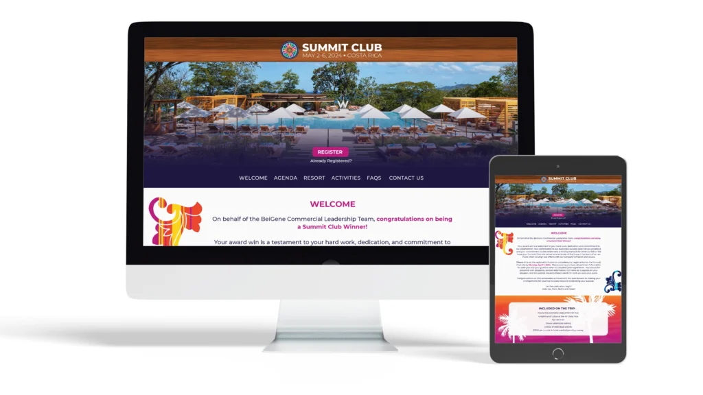 Laptop and tablet showing the design of the Summit Club website