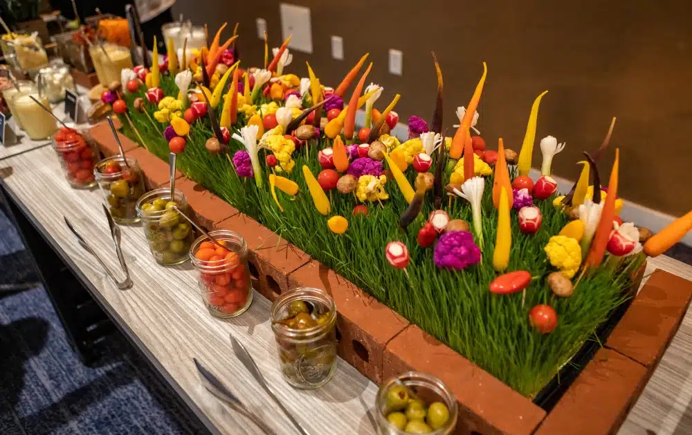 Fruits and veggies at a self-serve station at an event